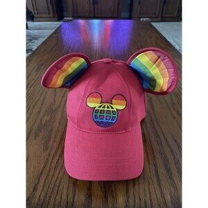 Walt Disney World Parks Rainbow Mickey Ears Baseball Red Cap Hat Adult Pride